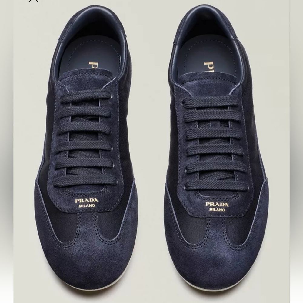 $1,070 PRADA Mixed Media Suede Navy Sneakers UK 9&11 US 10 & 12 EU 43&45 NWT